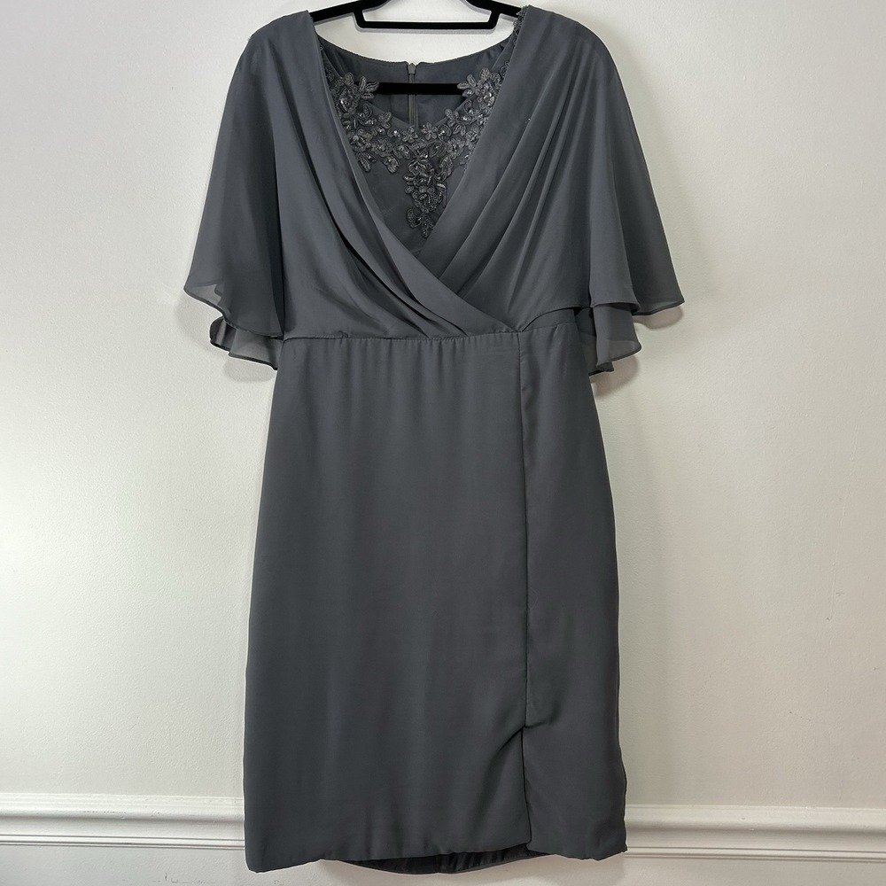 NWT Mother Of The Bride Sleeveless Formal Knee Length Chiffon Dress‎ Sz 10 Gray
